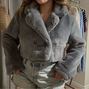 Crop Gray Teddy Jacket